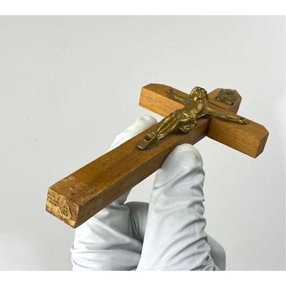 Wooden Cross Set w/ Sliding Lid & Candles Last Rites Sick Call Compartment 12" D - Picture 4 of 11